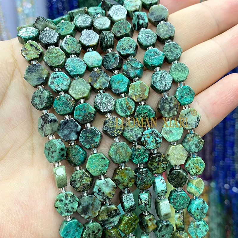 8-9mm Flat Hexagon Natural Stone African Turquoise Loose Spacer Beads for Jewelry Making Diy Earrings Bracelet Accessories