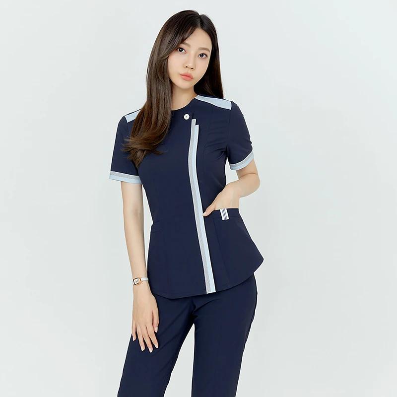 

Korean Style Short Sleeve Surgical Scrub Top Beauty Care Nursing Uniform Short Sleeve Summer Operating Room Gown for Dentist