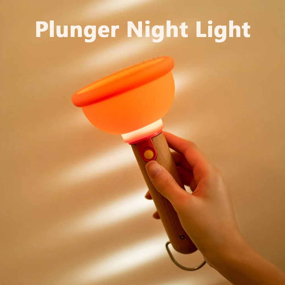 Engraçado recarregável Mini Toilet Plunger, Luz da noite com temporizador, Lâmpada de cabeceira para berçário, Decoração do quarto, Silicone Nightlight