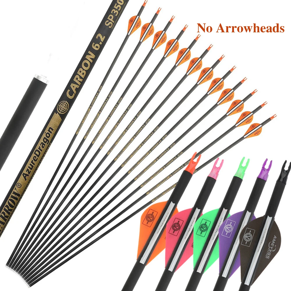

Archery Pure Carbon Arrows Spine 400/500/600/ID6.2mm 30Inch 2" Vanes No Arrowheads Recurve Compound Bow Shooting Hunting 6/12pcs