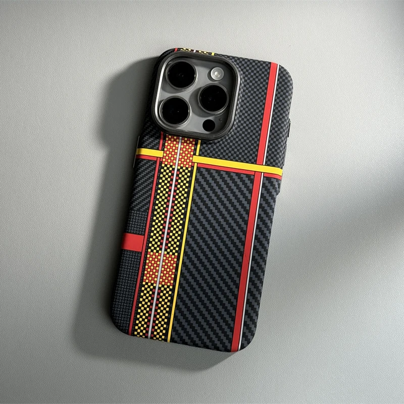 Alloy Lens Hit Color Carbon Fibre for MagSafe Phone Case for iPhone 16 15 17 Pro 16pro max 14 13 Wireless Charging Hard PC Cover