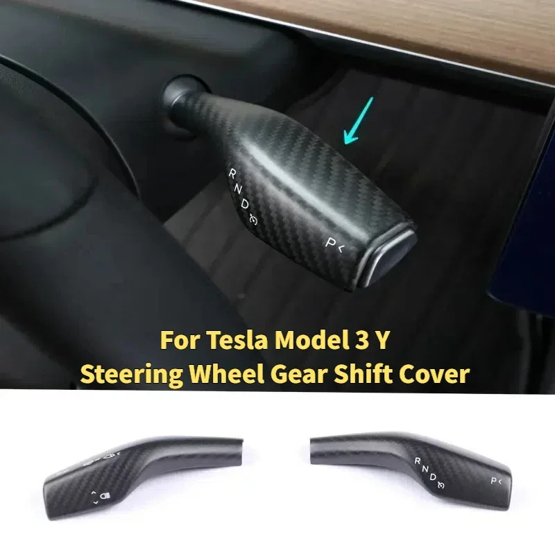 100% Real Carbon Fiber for Tesla Model 3 Model Y Steering Wheel Gear Shift Cover Wiper Knob Protective Cover Car Remodel Patch