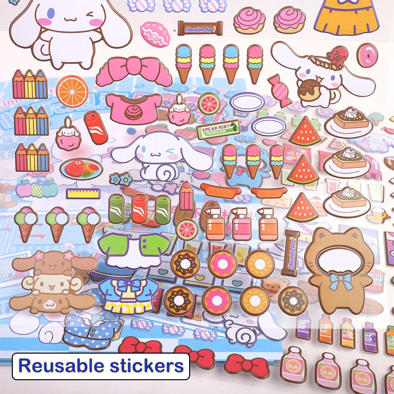 Sanrio New Creative Sticker Book Kawaii Quiet Book Bubble Scene Sticker Book Girls Handmade Gift Toys