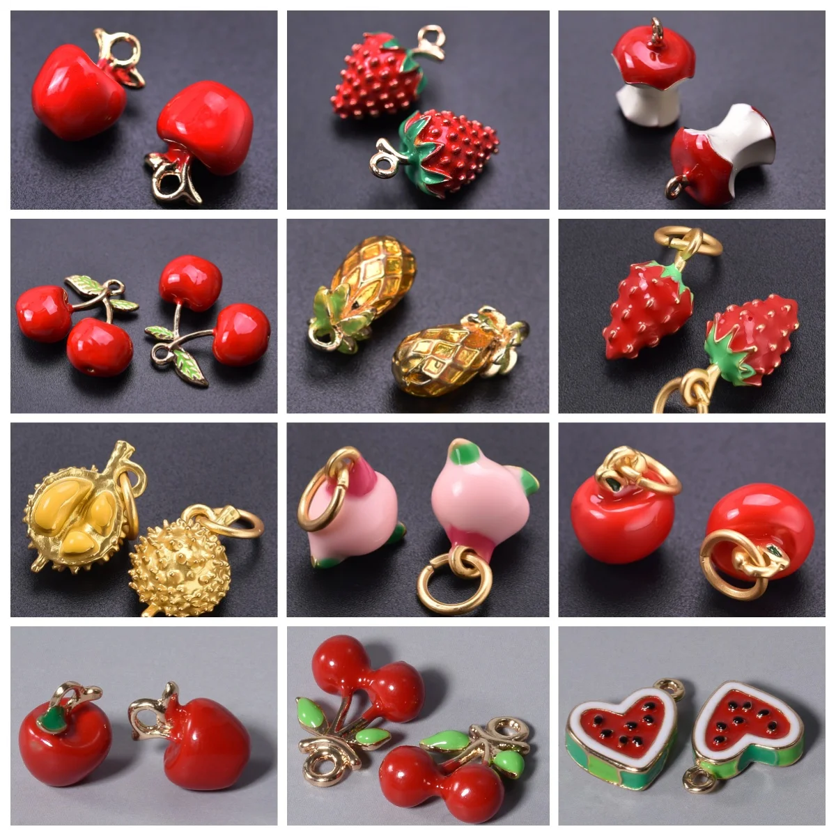 

5pc Mini 3D Fruit Sell Well Pendant Aestheticism Strawberry Apple And Pineapple Lychee Pendants Diy Necklace Earring Accessories
