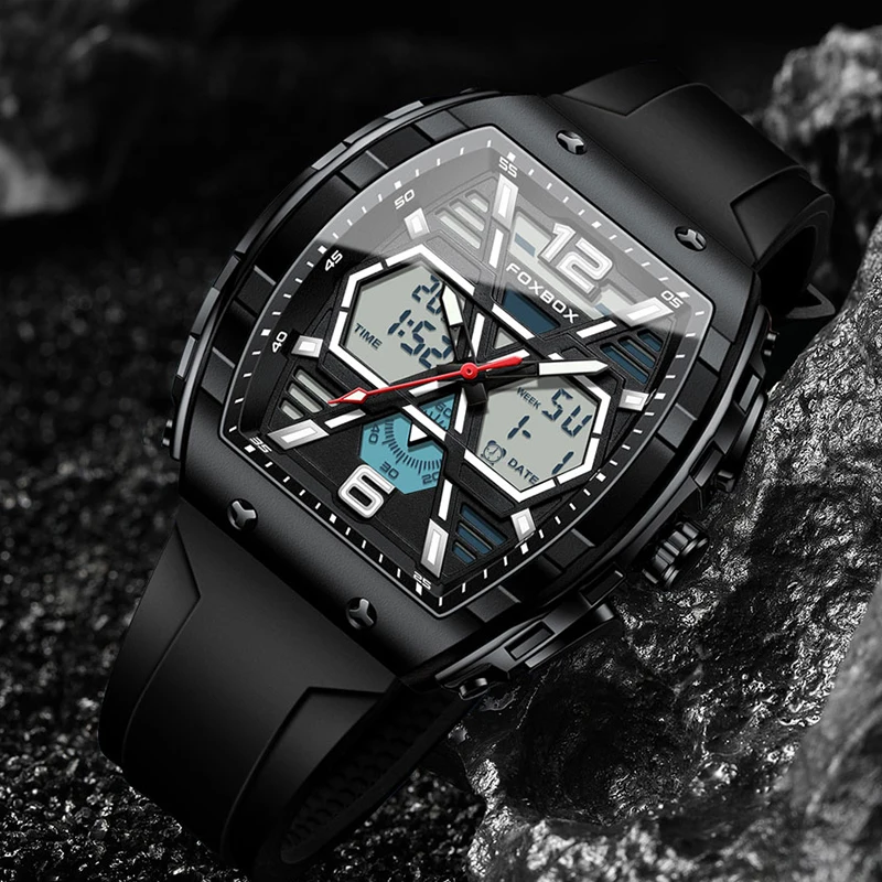 

FOXBOX Square Chronograph Wrist Watches For Men New Original Luxury Men's Electronic Watch Military Waterproof Quartz Men Watch