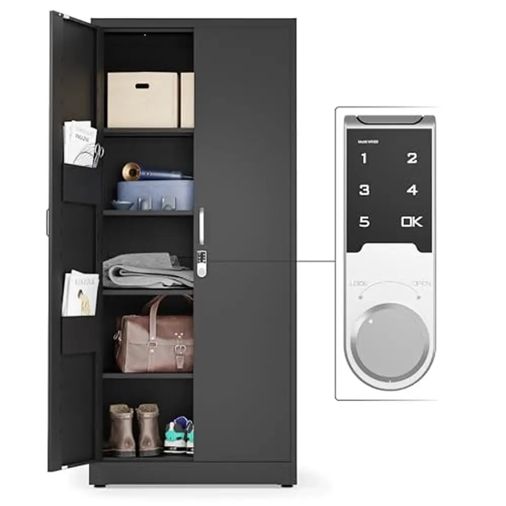 

Lockable Metal File Storage Cabinet with Adjustable Shelves 71" Heavy-duty Black Cabinet