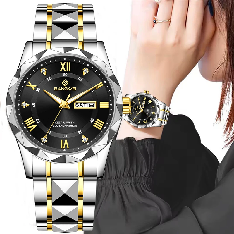 

BANGWEI New Creative Watch for Women Gold Stainless Steel Waterproof Luminous Bracelet Women's Quartz Wristwatch Montre Femme