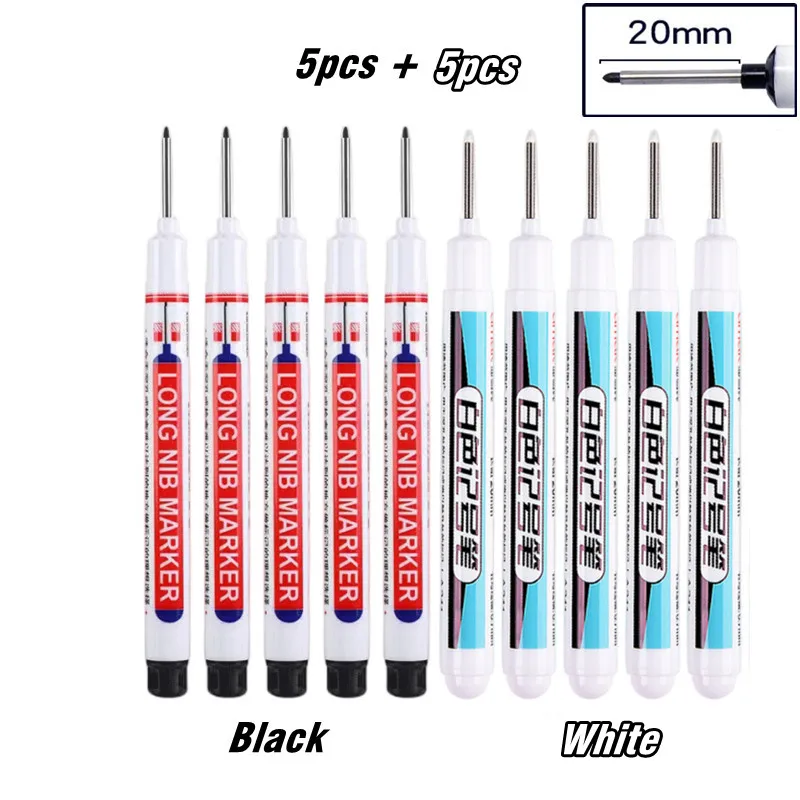 10 stks/set 20mm Diep Gat Lange Nib Hoofd Marker Voor Metalen Perforeren Pen Waterdichte Badkamer Houtbewerking Decor Multifunctioneel gereedschap