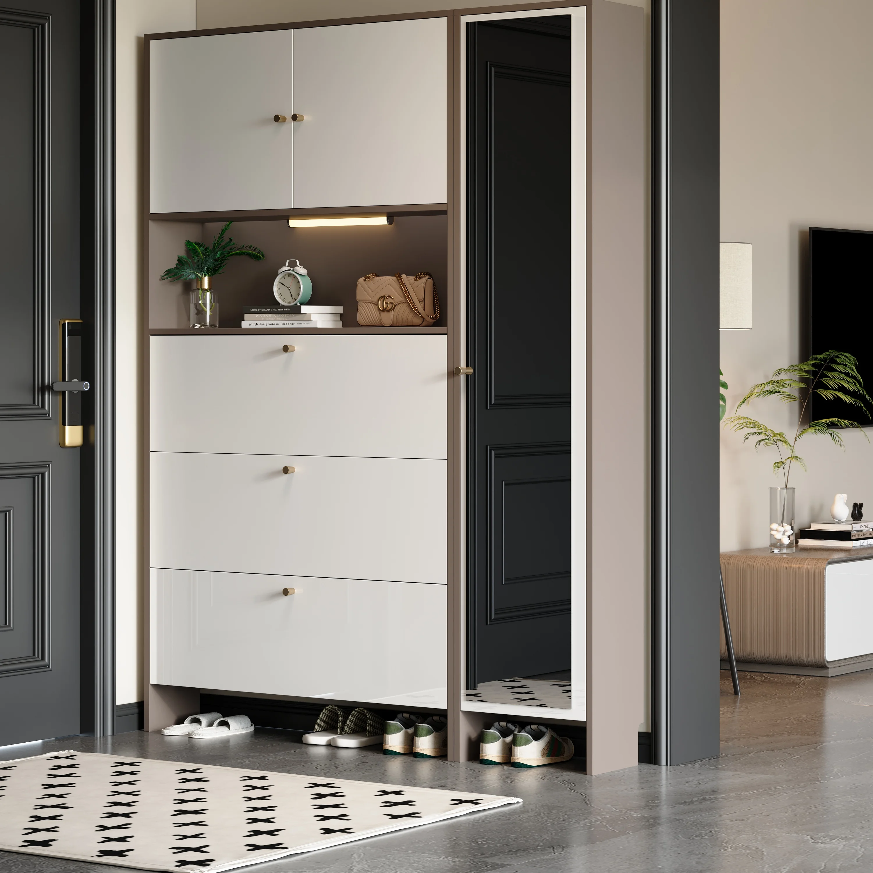 Solid wood lacquered shoe cabinets, household entrance cabinets, outer corridors, corridors, large capacity