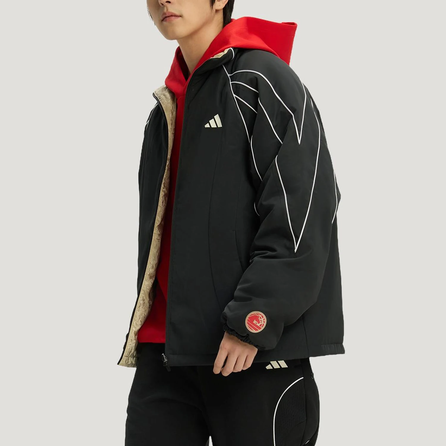 Adidas genuine winter men's standing collar double-sided basketball loose cotton jacket KT0618