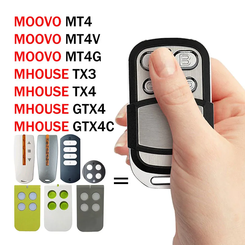 For MOOVO MT4 MT4V MT4G MHOUSE GTX4 GTX4C TX4 TX3 Remote Control Garage Door Opener Electric Gate Control 4 Channels 433.92MHz