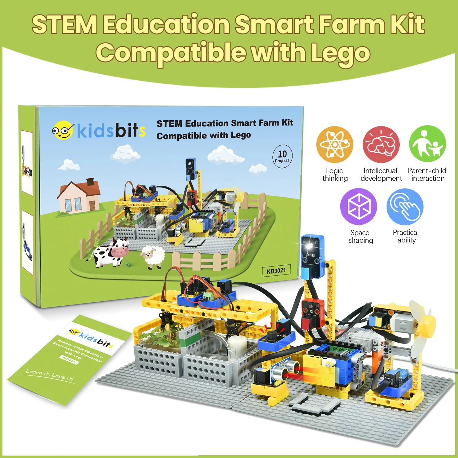 Kidsbits IOT Smart Farm Kit+10 Projects For Arduino ESP32 Projects Compatible with Lego Blocks  Support Graphical Programming