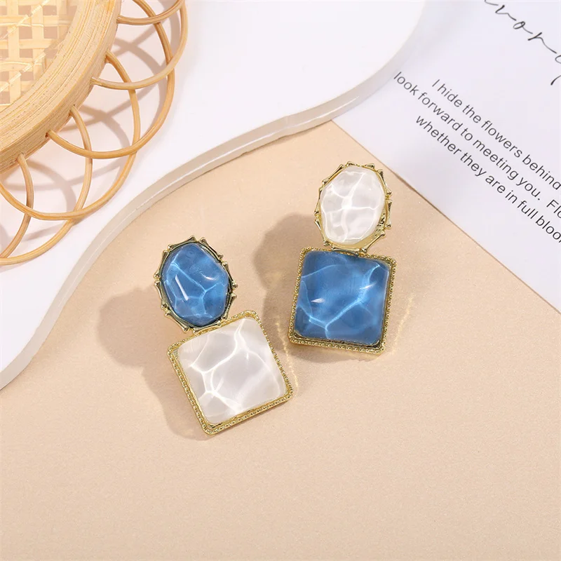 Trendy Colorful Irregular Exaggerated Earrings Square Stud Earrings For Women Light Luxury Simple Earrings Fashion Jewelry Gifts