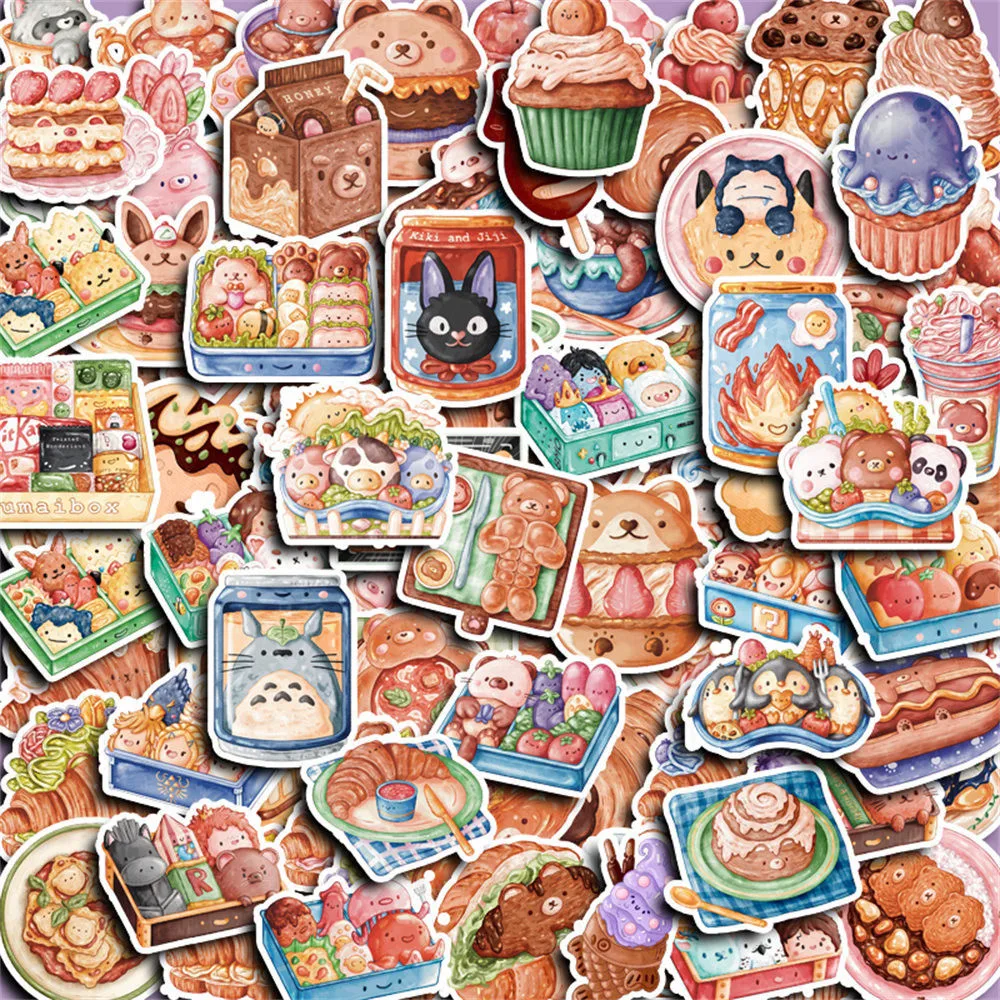 95PCS Original Cartoon Teddy Bears Cute Snacks Graffiti Stickers for Bicycle Hand Account Pencil Case Decals LanLanStickers