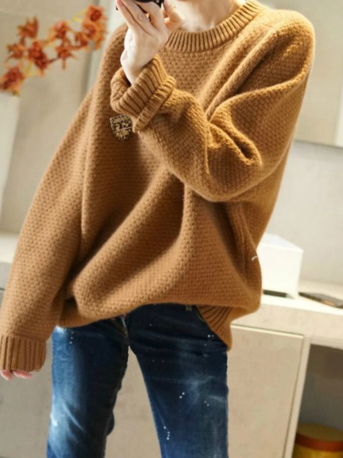 Pull en cachemire épais à col rond, série lourde, polyvalent et avancé au quotidien, délicat, doux, grand profil