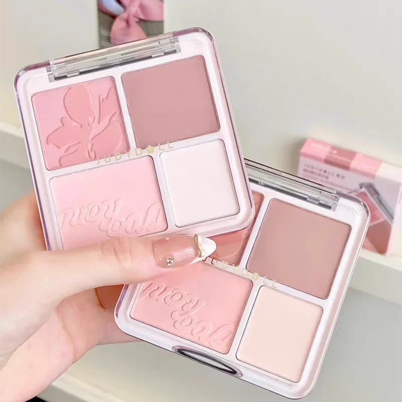 Judydoll Cosmetics 4 색 블러셔 하이라이트 플레이트 확장 컬러 블러셔 뺨 크림 아이 섀도우 매트 브라이트 페이스 메이크업