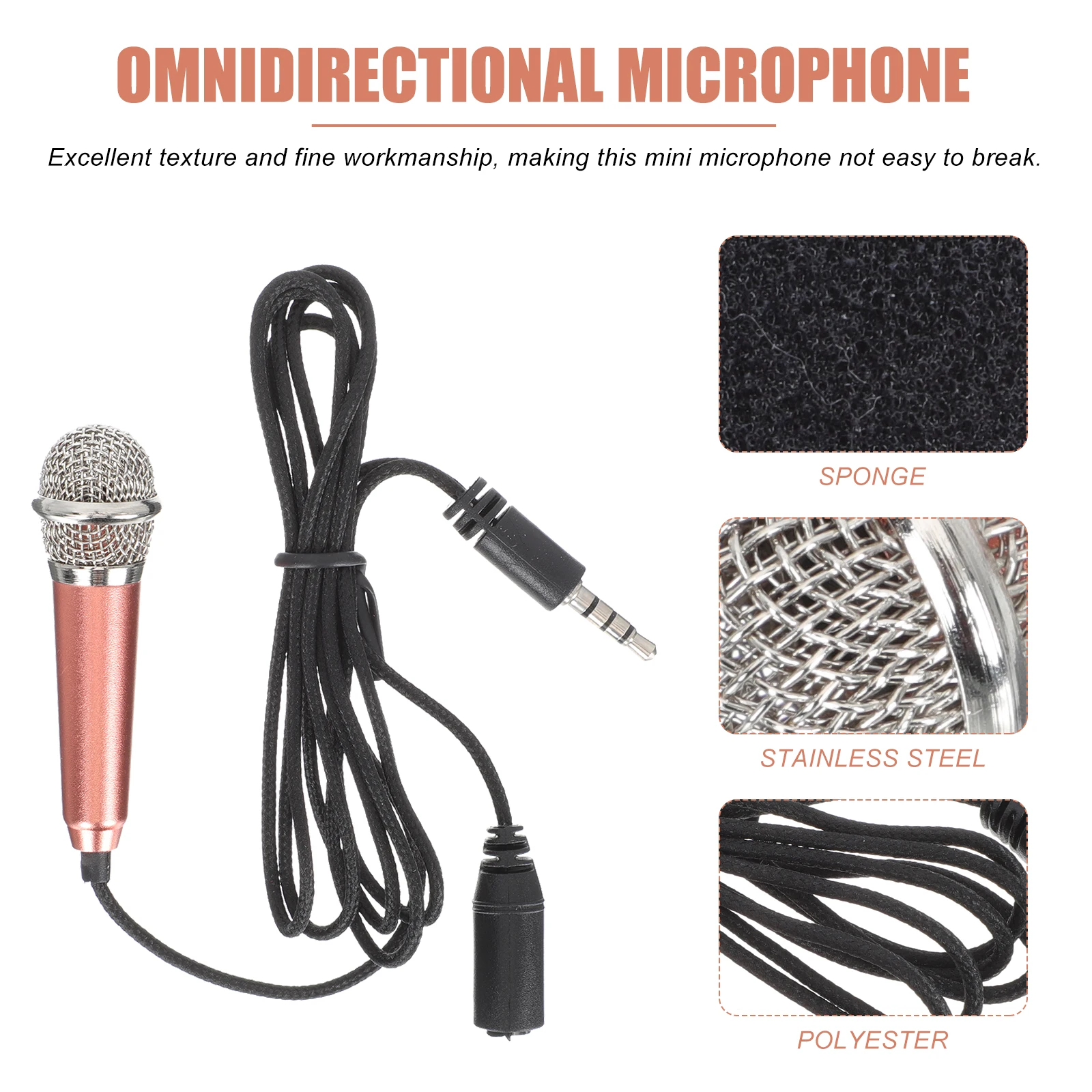 

2pcs Mini Microphone Lightweight Portable Wired Stainless Steel Recording H held Microphones for Phone PC Singing