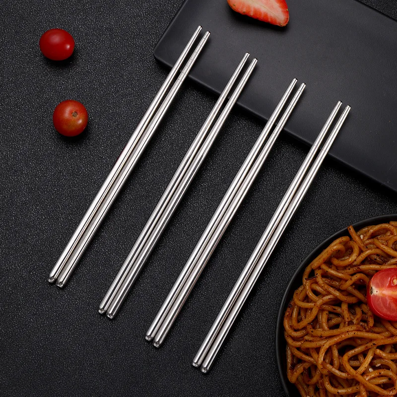 Household Round Chopsticks Stainless Steel Canteen Fast Food Chopsticks High Temperature Non-slip Korean Chopsticks Cutlery Set