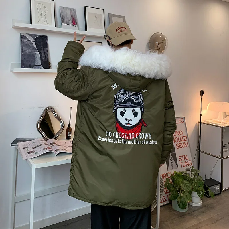 Long Down Cargo Jacket Men Winter Safari Style White Duck Down Coat Windproof Fur Collar Coats for Women Men Hooded Clothing