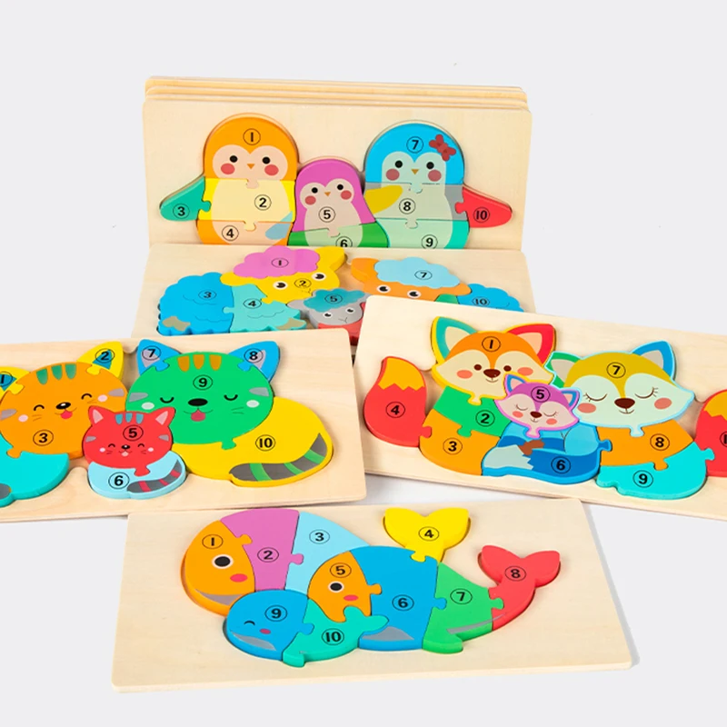 Wooden Educational Animal Jigsaw Puzzle Game Wooden Numbered Animal Parent-Child Puzzle Educational Animal Puzzle Baby Game Toys