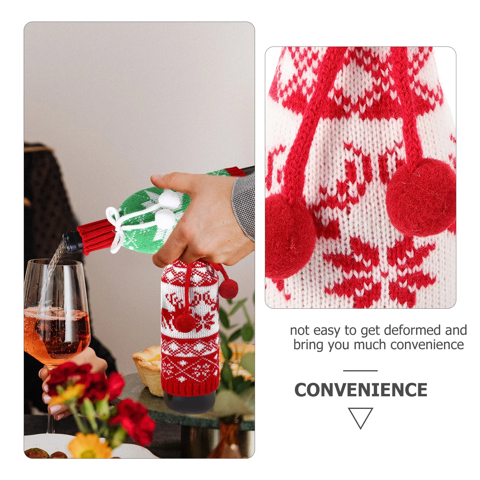 

2pcs Wine Bottle Cover Christmas Party Decorative Liquor Bottle Cover Red Green Deer Design Xmas Wine Decoration Supply Bar Tool