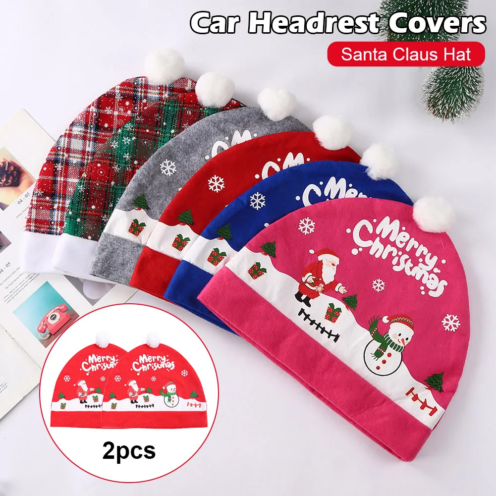 

Car Seat Pillowcase Merry Christmas Santa's Hat Automotive Seat Headrest Cover Car Interior Decor Accessories Christmas Gift