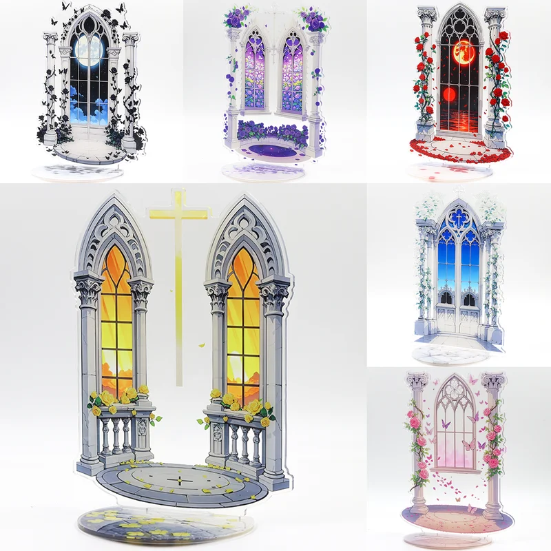 

Новая анимационная стоячая сцена ACGDecoration, украшивает стенд, серия цветных окон церкви, реквизит-стойка, кукла-сцена