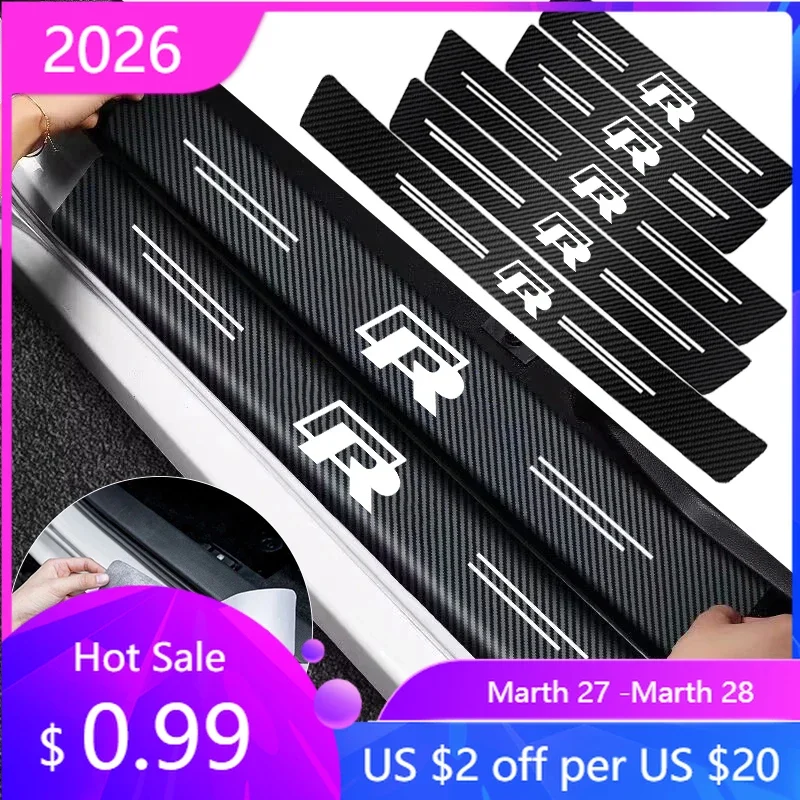 

VW GTI GOLF 2026 Hot For VW VOLKSWAGEN 1/4/5Pcs Car Door Sill Scuff Plate Decor Carbon Fiber Stickers For Volkswagen R Touareg T