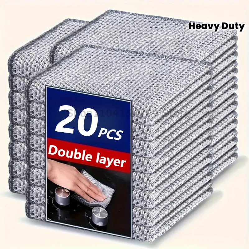 Thickened Steel Wire Cleaning Cloth Non-Scratch Double-layer Iron Microfiber Mesh Dishrag Washing Pot Rags Kitchen Towel