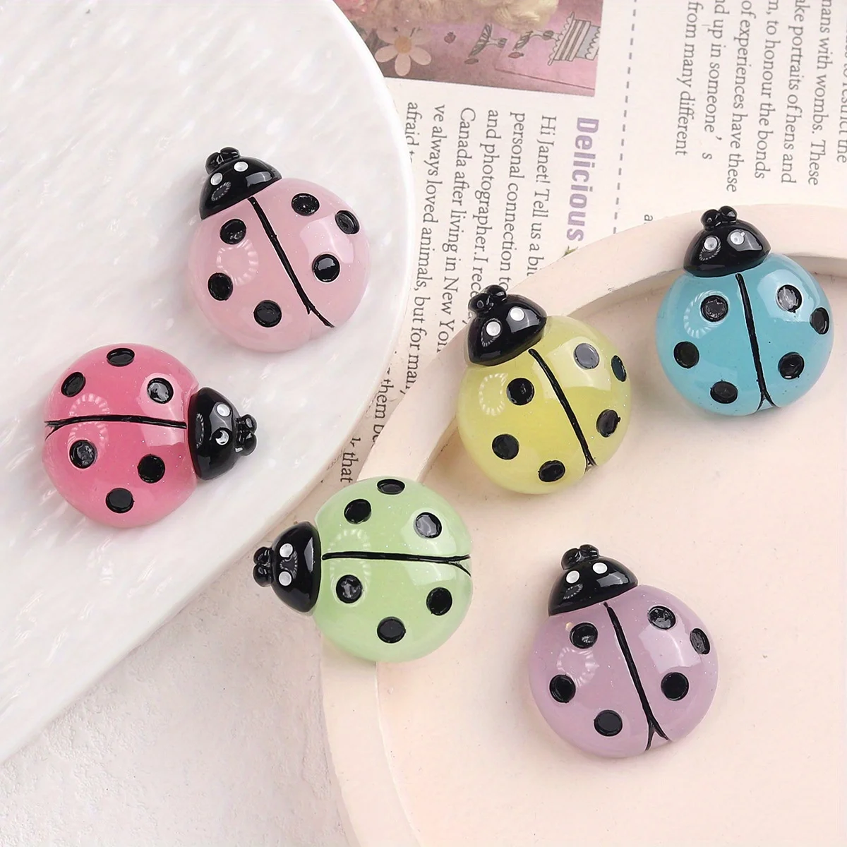 6pcs Ladybug Cartoon Insect Glow-in-the-Dark fridge magnet Decorative Materials, Mini Landscape Ornaments