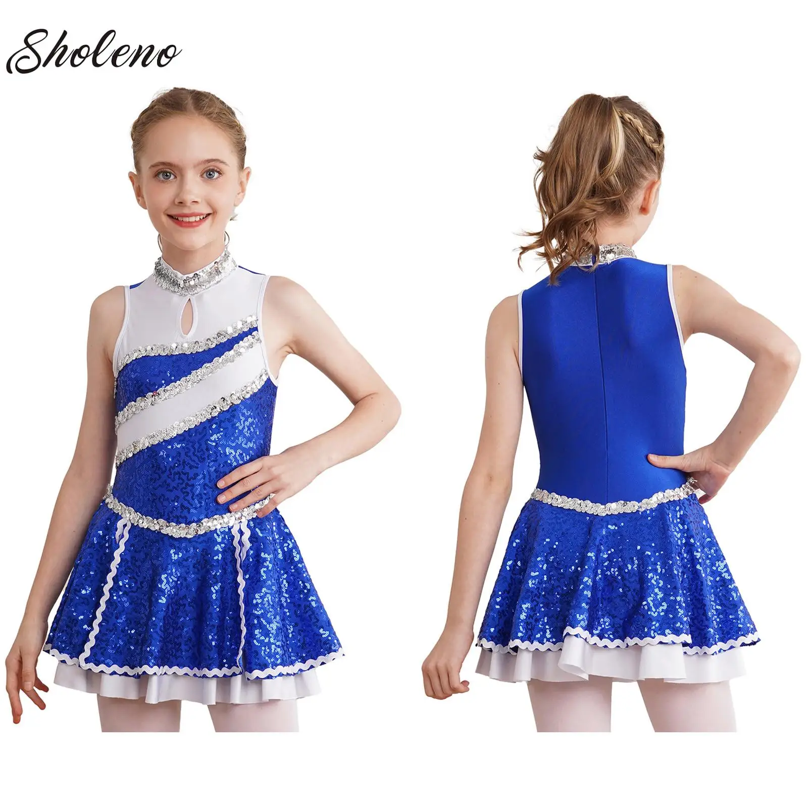 

Kids Girls Tutu Ballet Dance Dress Sequins Rhythmic Gymnastics Leotard Dress Modern Latin Jazz Dancing Cheer Performance Costume
