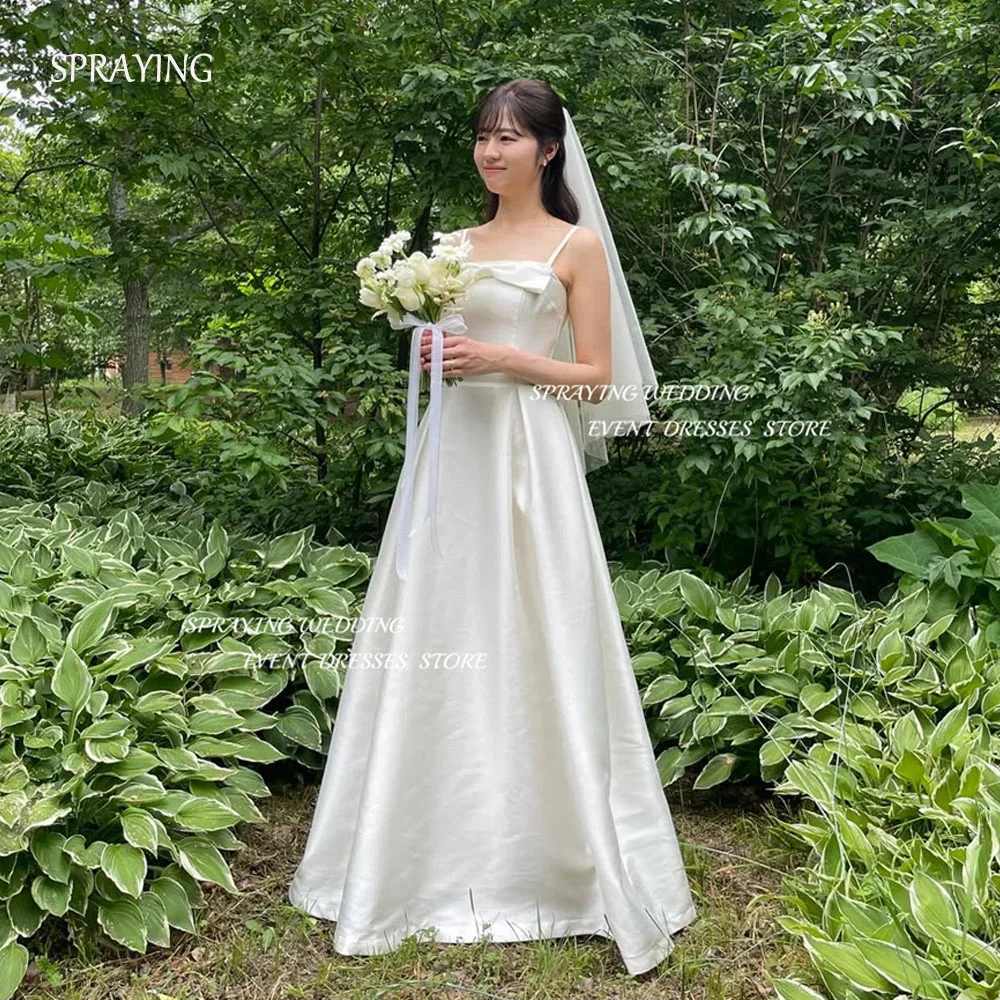 

SPRAYING Elegant Ivory Satin Korea Corset Wedding Dress Photo Shoot Spaghetti Strap A line Floor Length Bridal Gowns Customized