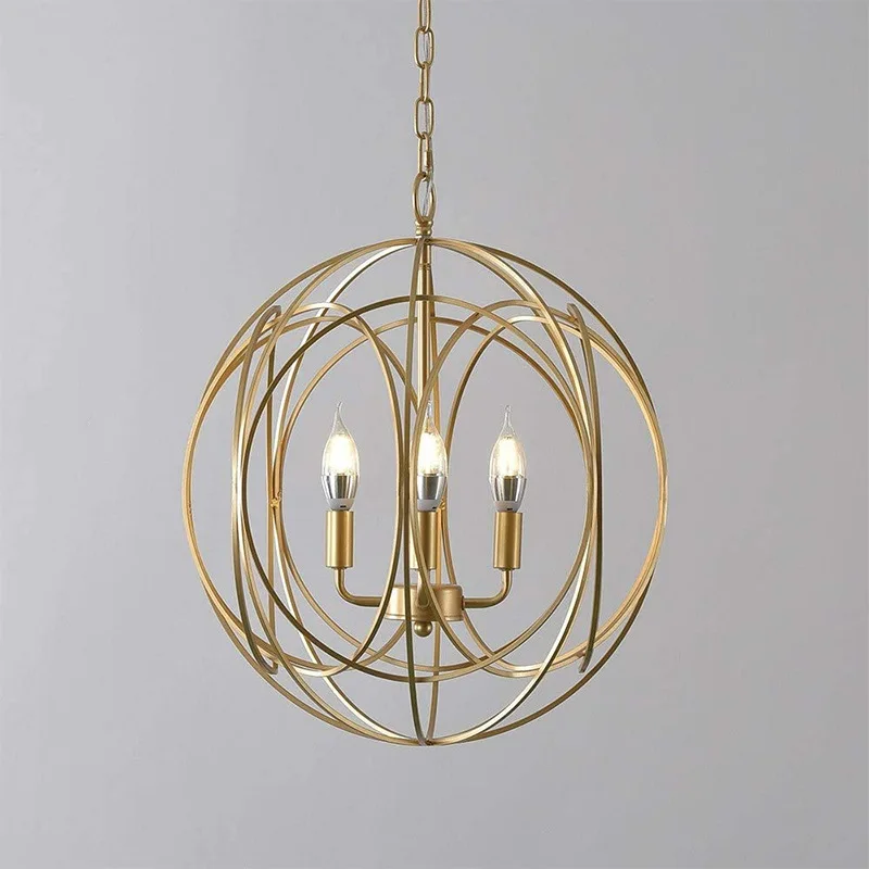 Factory Direct 2026 Creative American country French wrought iron chandelier golden spherical Nordic living room dining room bed