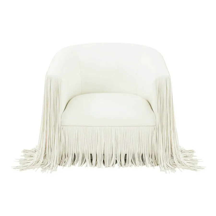 Leather Upholstered Armchair Modern Luxury Small Chairs Italian Living Room Tassel Swivel Sofa Chair with Fringe for Bedroom