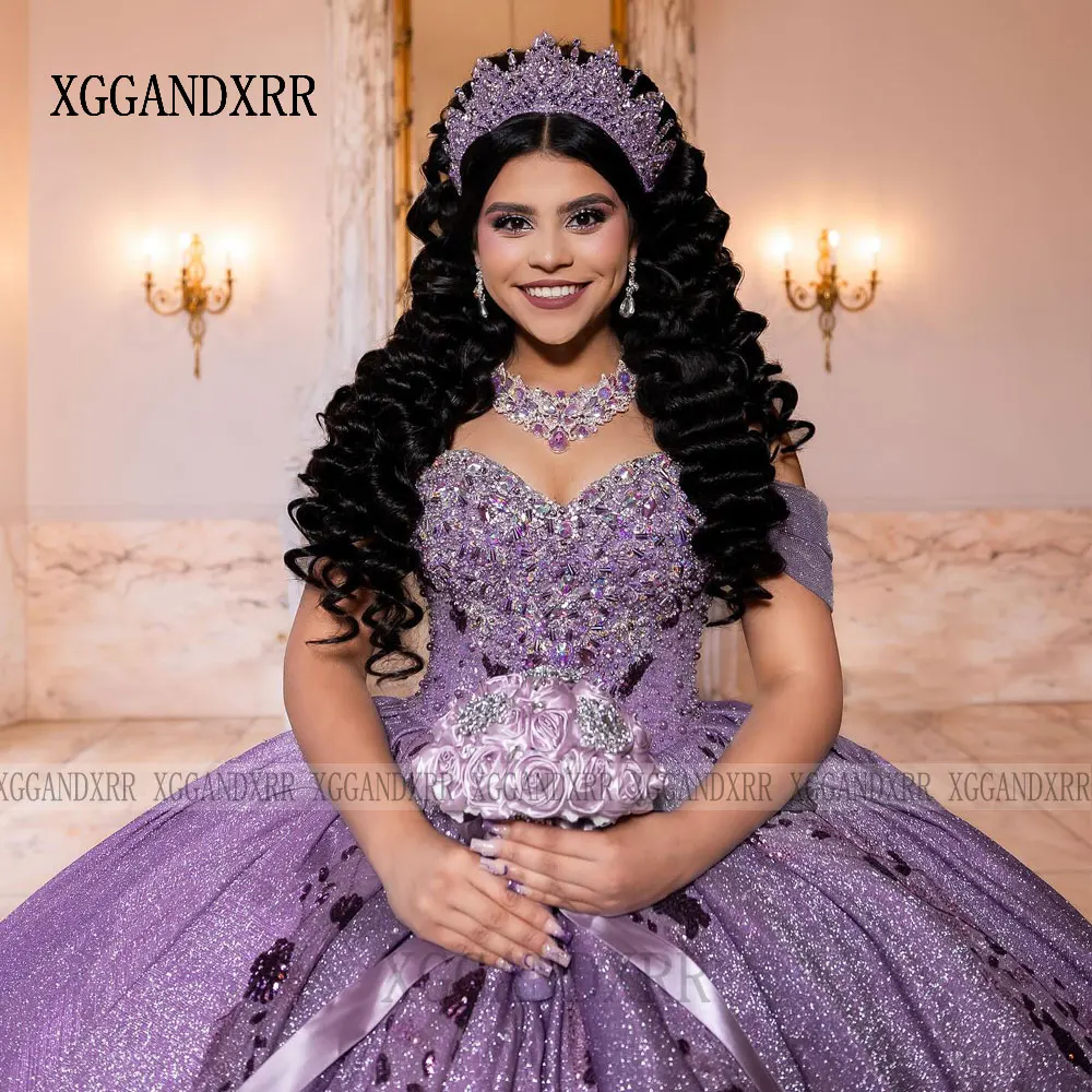 فستان Quinceanera مخصص باللون الأرجواني 2026 على شكل قلب الأميرة أرجواني حلو 16 فستان حفلات أعياد الميلاد 15