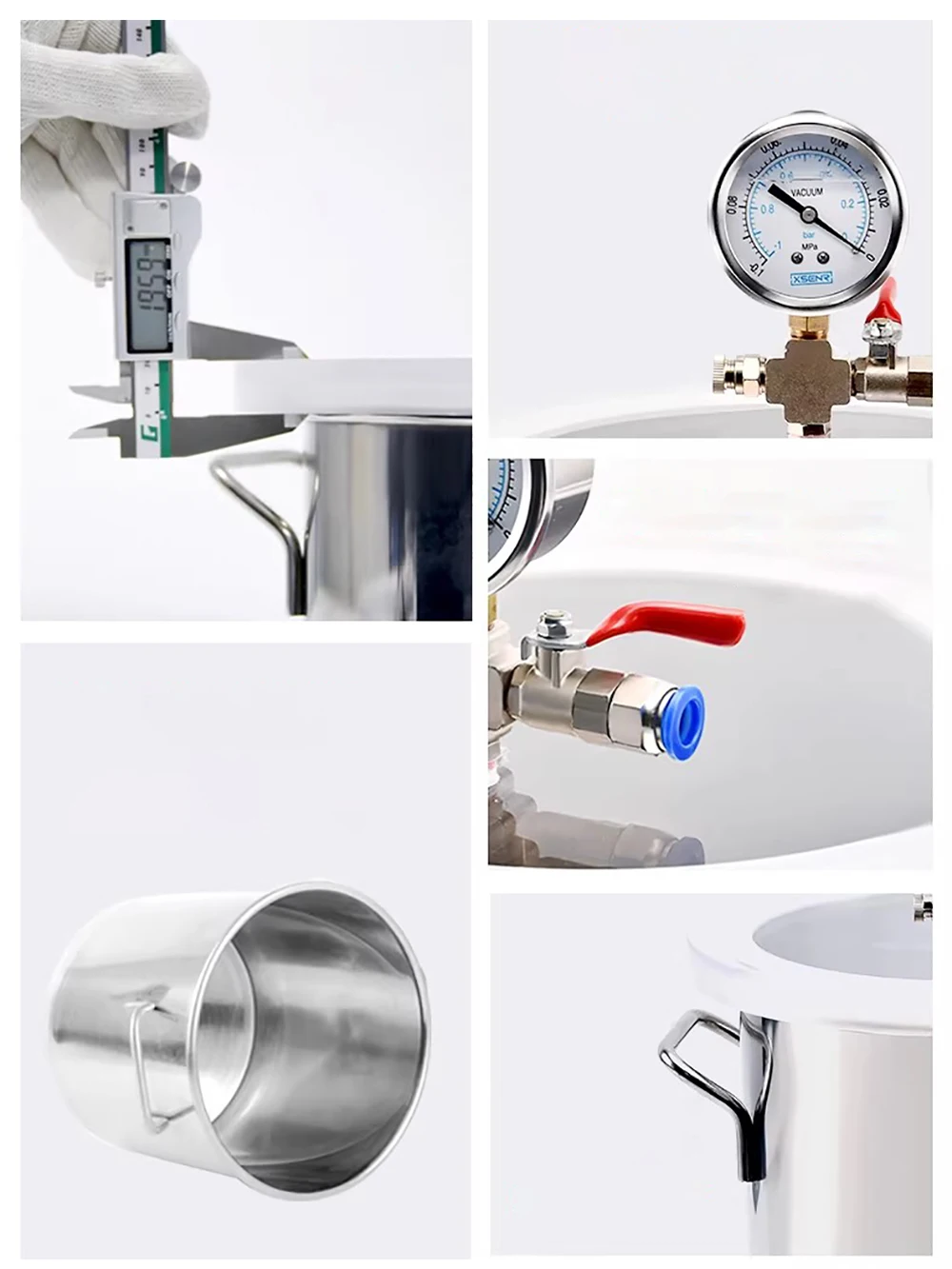 10L Stainless Steel Vacuum Defoaming Tank Dispensing Machine Pressure Pot Glue Storage Bubble Removal Vacuum Sealing Container