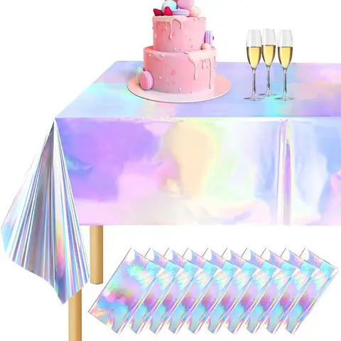 Tovaglia per tavolo Nappe De Tovaglia Compleanno Olografico Lucido Laser iridescente Copertine usa e getta Decorazioni per feste