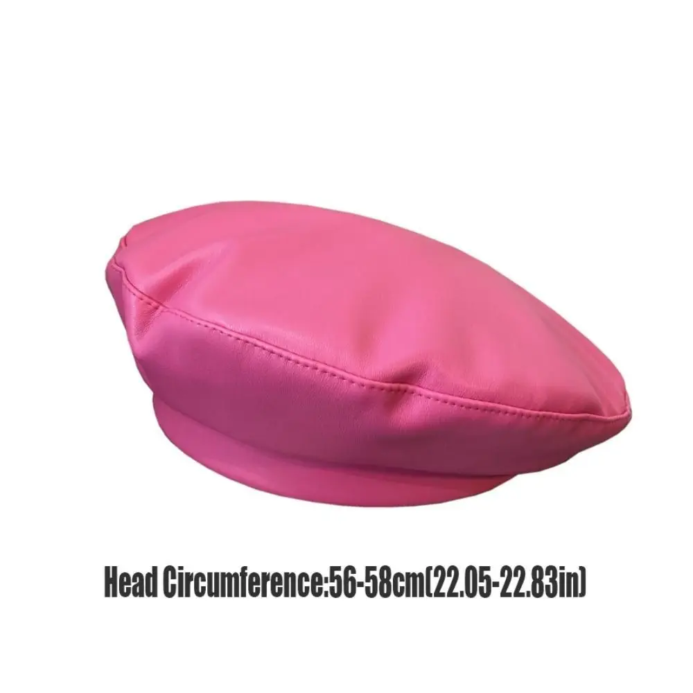 หมวกเบเร่ต์ PU สีพื้น สไตล์เรโทรอังกฤษ ทรงแบน สไตล์เกาหลี Y2K สำหรับสาวๆ