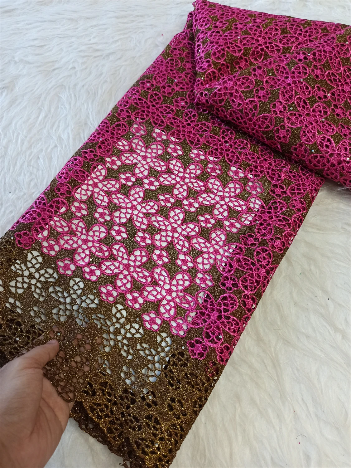 

Hot Sale African Bicolor Stones Cord Lace Fabric 2026 High Quality Water Soluble Nigerian Guipure Cord Laces For Women Wedding