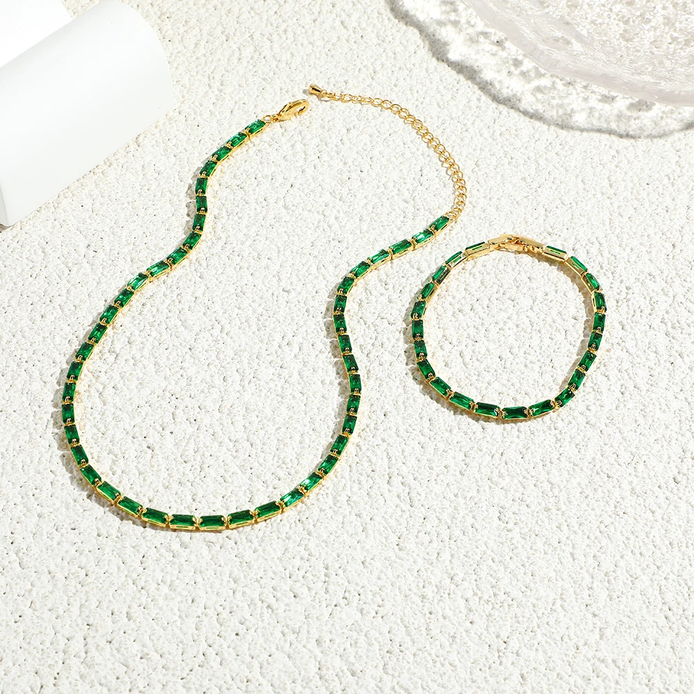 Green Cubic Zirconia Tennis Chokers Necklaces For Women Collier Crystal Luxury Bling Short Clavicle Chain Necklaces Jewelry