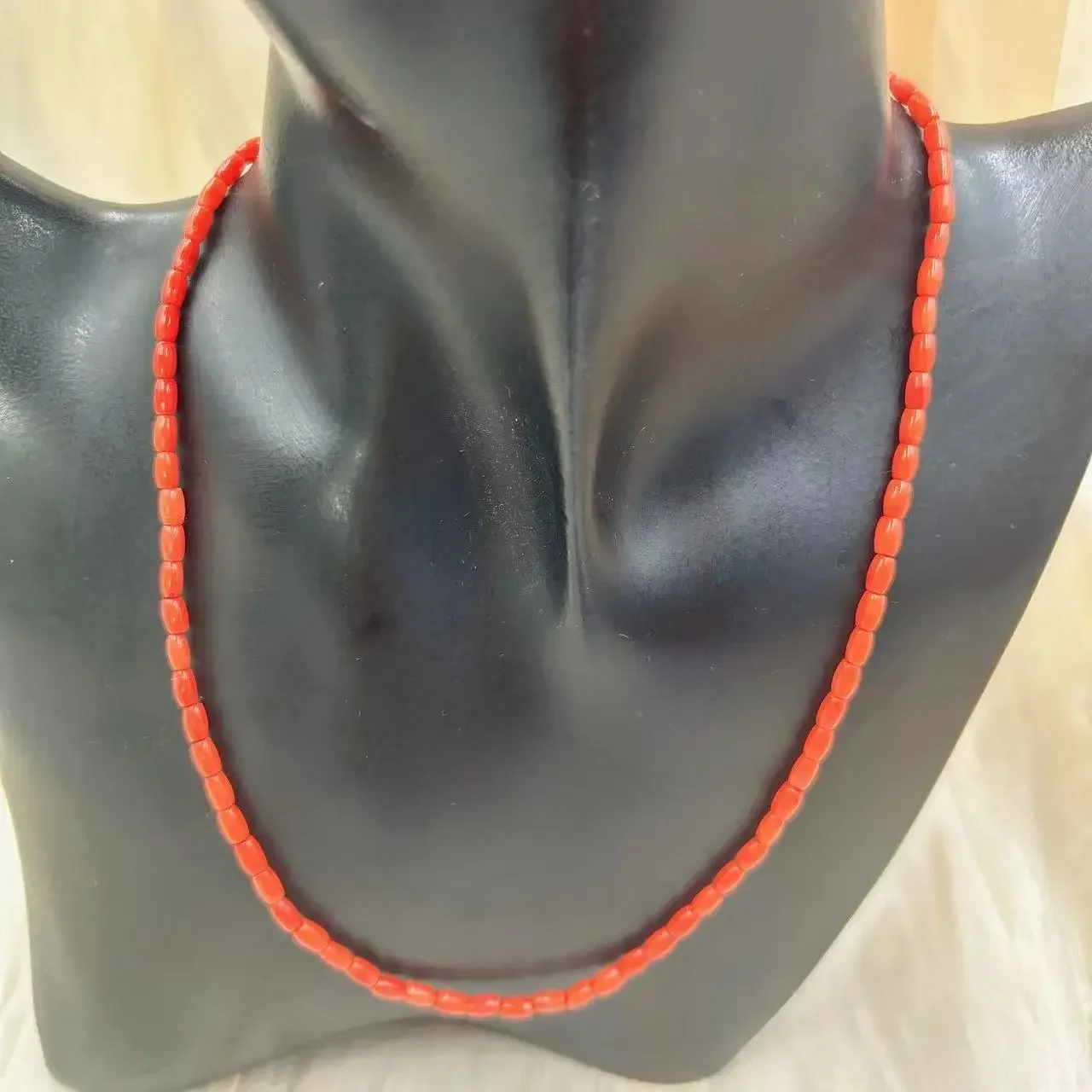 3x6mm 17inch Small Vintage Elegant Luxury Column Natural Sea Bamboo Orange Coral Gift Jewelry Short Necklace