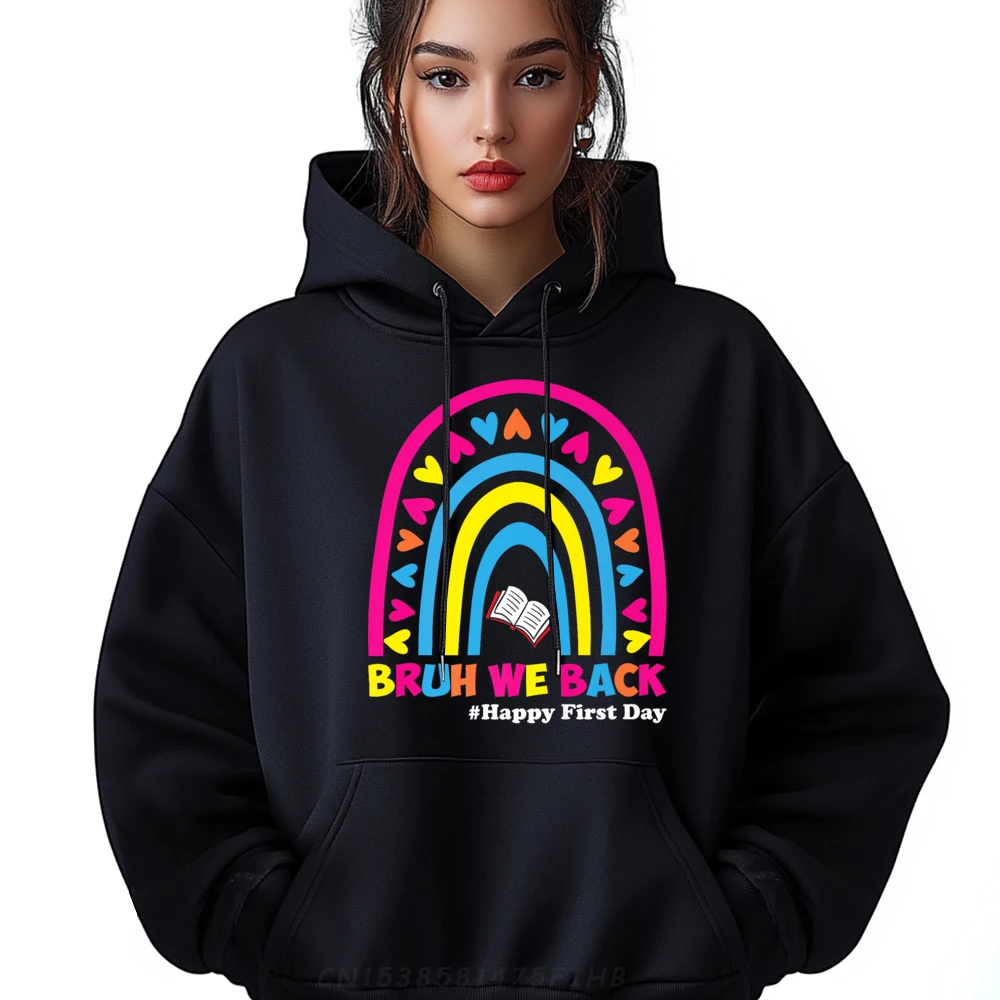 

Bruh We Back Smile Face Hoodies Gift Idea Long Sleeve Party Hoodies Loose Lovers Day O Neck Hoodies Vintage