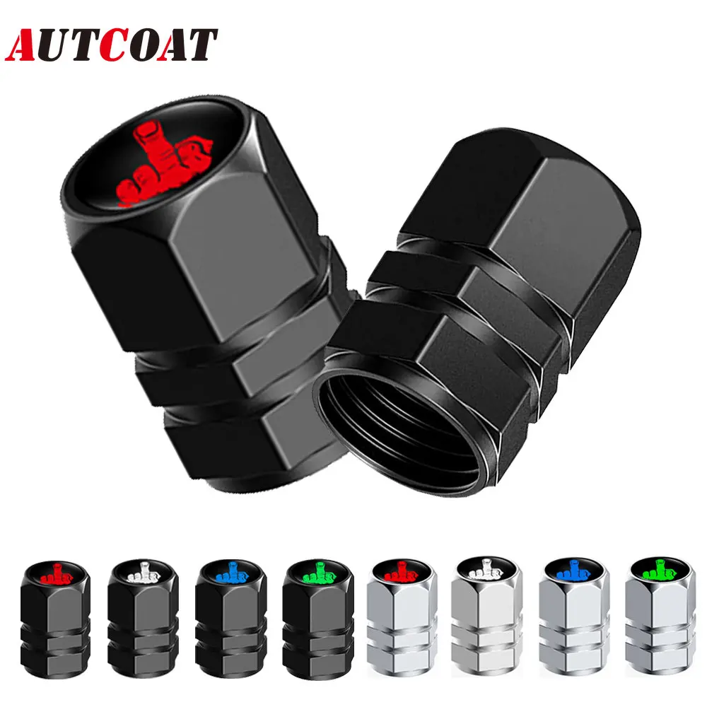 4Pcs Middle Finger Valve Stem Caps, Aluminum Tire Air Caps, with Rubber Ring, Universal fits Cars, Trucks, Motorcycles, Bicycles