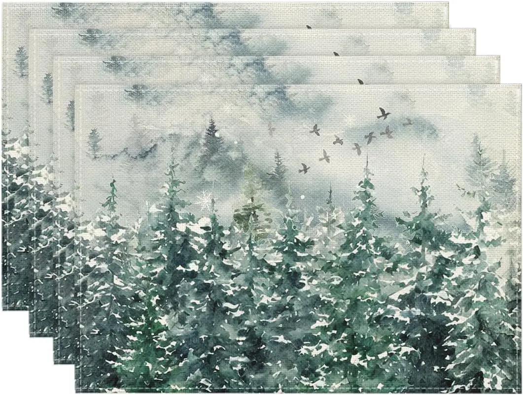 

Рождественские салфетки Green Tree Snow, набор из 4 зимних ковриков для стола 12x18 дюймов для вечеринки, кухни, обеденного декора