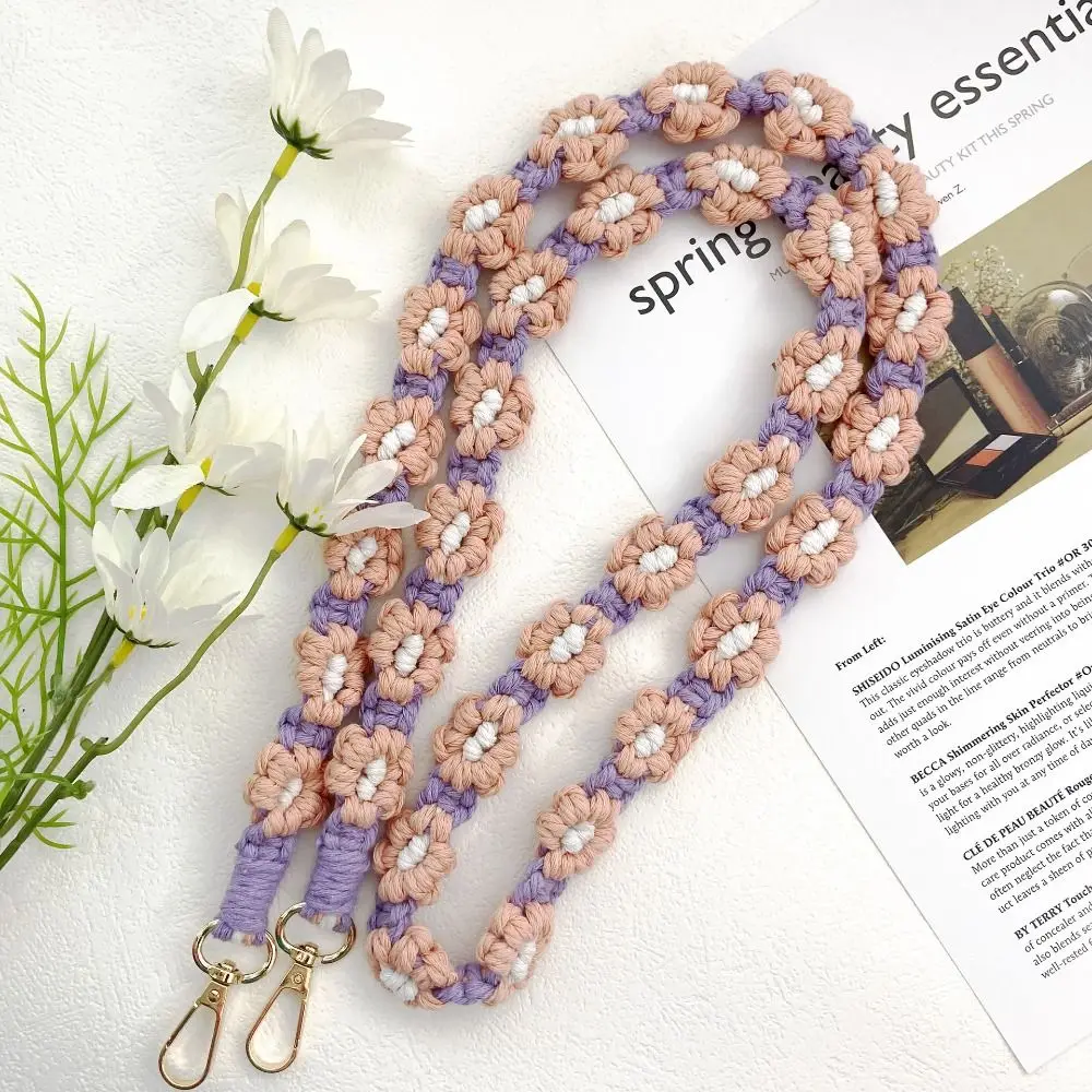 Handmade Daisy Flower Macrame Keychain Cute Braided Mobile Phone Charm Cotton Rope Boho Floral Bags Handle Chain Belt Bag