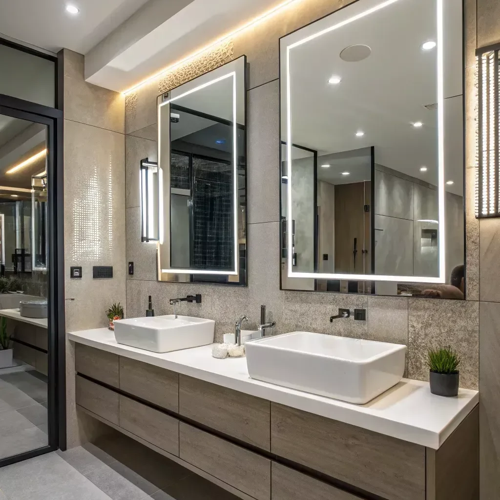 

Luxury modern ceramic basin waterproof melamine bathroom vanity set with double sinks