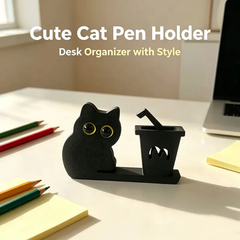 Cute Kitten Coffee Toast Desktop Ornaments 3Pcs Kawaii Black Cat Decor For Monitor Edge Laptop Screen Office Accessory