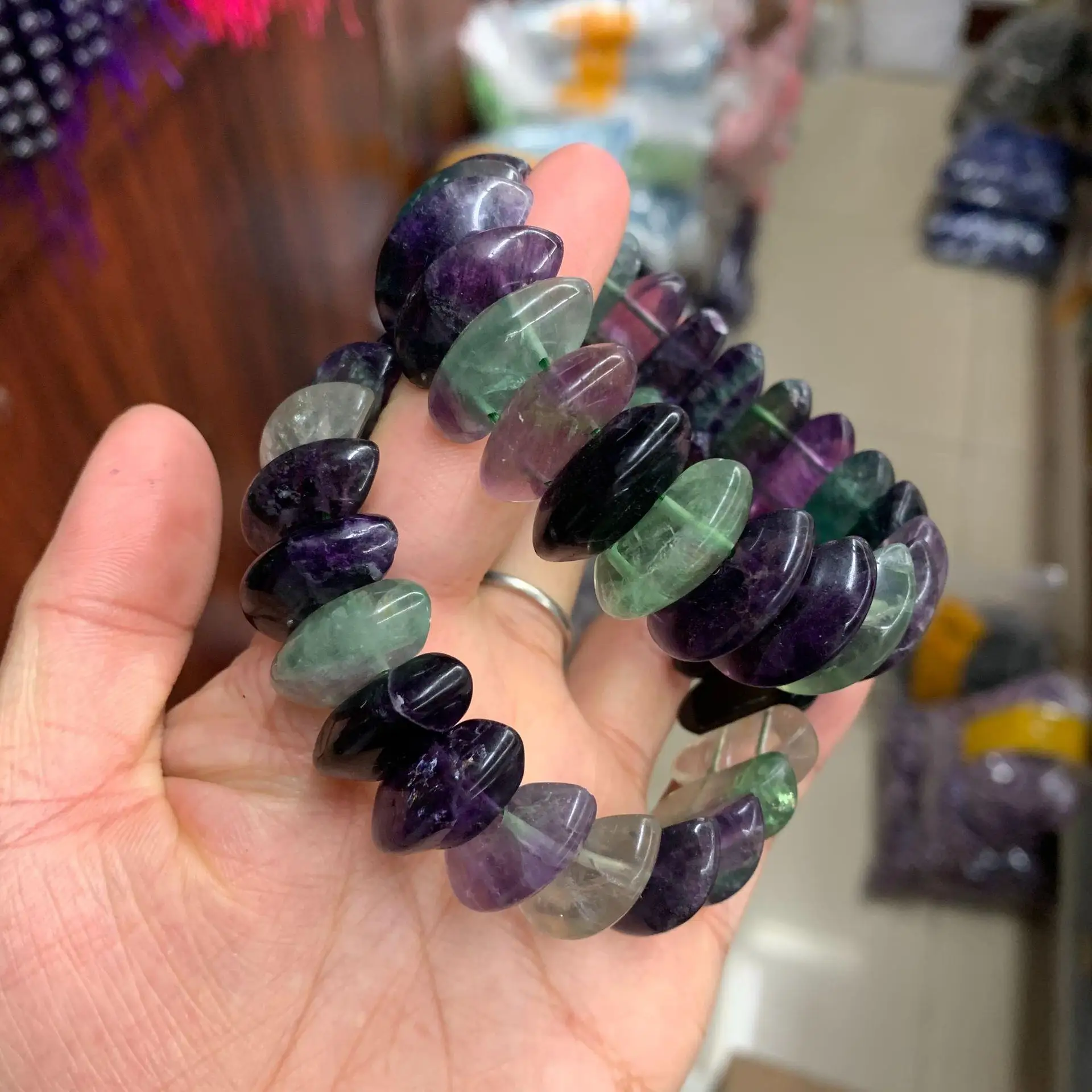 Natural Fluorite Stone Beads Bracelet Natural Gemstone Bangle for Woman for Gift Wholesale !