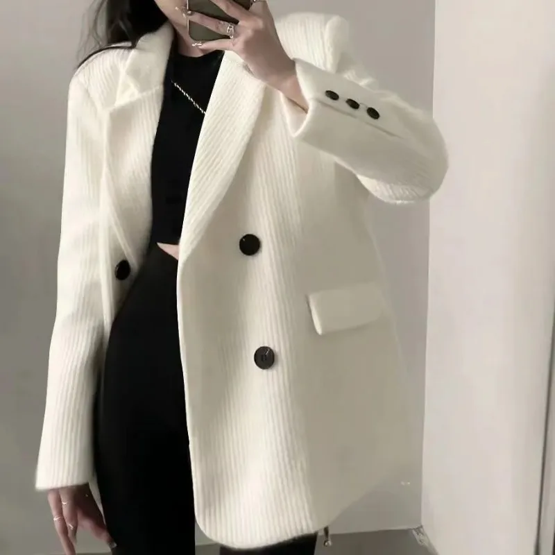 White Suit Jacket for Women in Autumn and Winter New Mid-length Casual Loose Versatile Casual Loose Top