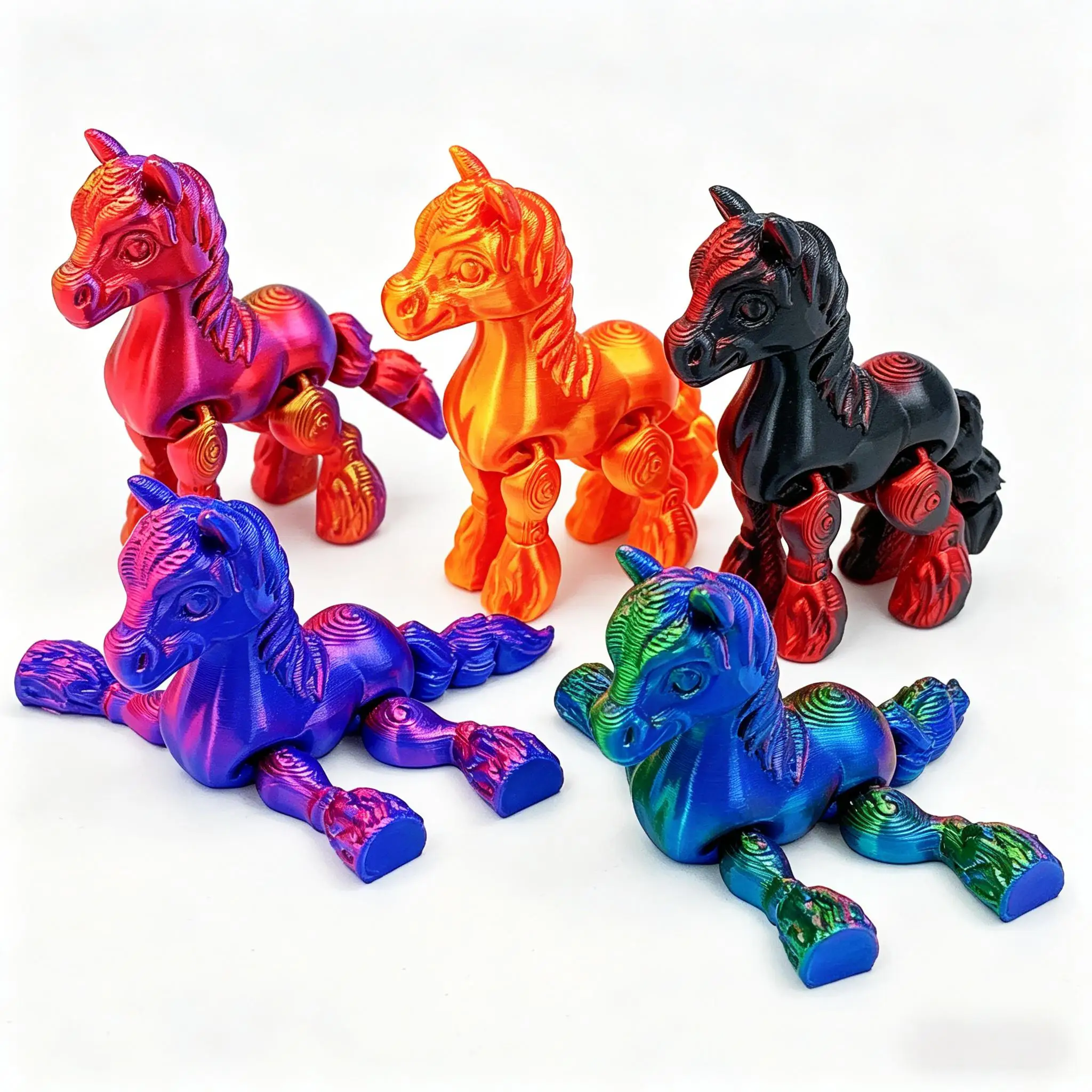 3D printed little pony toy, stress-relief toys, gradient-colored pony for home and children, suitable as a gift for children